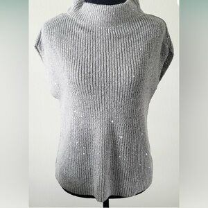 Jennifer Lopez NWT Size Large Sparkling Silver Mock Neck Short Sleeve Sweater
